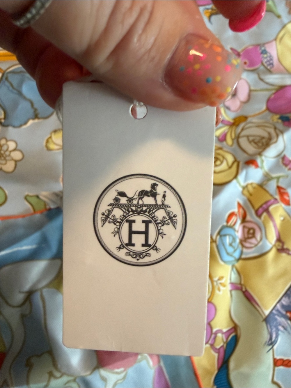 Hermes Multicolor Carousel Silk Scarf — Pastel Blue, Pink, Yellow, Gold Accents - Picture 12 of 13